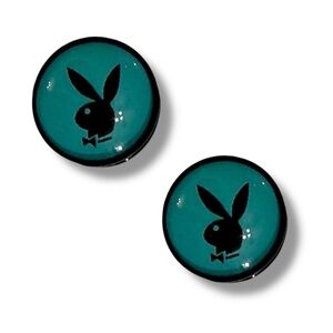Playboy Illusion Bunny Black & Turquoise Magnetic Fake Acrylic Plugs Tunnels